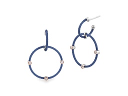 [03-24-S632-11] 18Kt Rose Gold Diamond Blueberry Nautical Cable Double Circle Station Earrings 0.05cttw