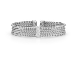 [04-32-S651-11] Diamond Grey Nautical Cable Five Row Cuff Bracelet 0.19cttw