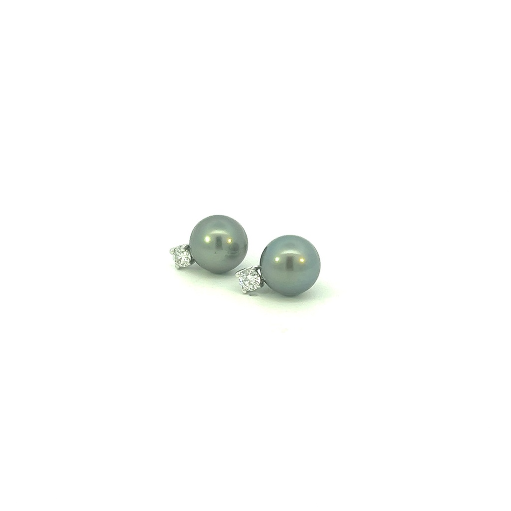 Diamond And Tahitian Pearl Stud Earrings 0.35cttw