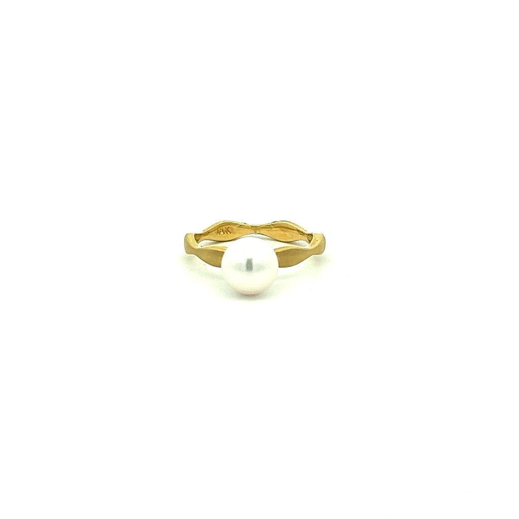 Cultured Pearl Gold Brushed Ring