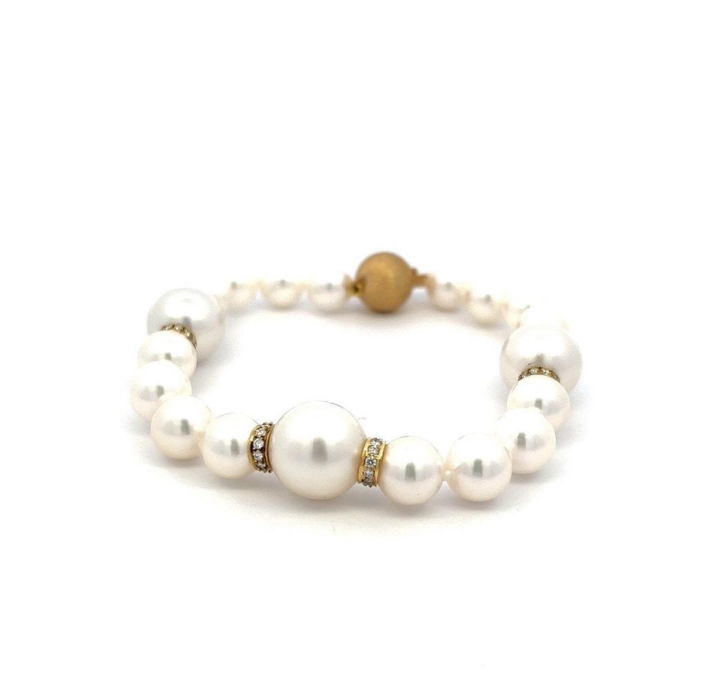 [SAB1Y] 14KY Diamond And SouthSea Cultured Pearl Bracelet 0.72cttw 7.5"
