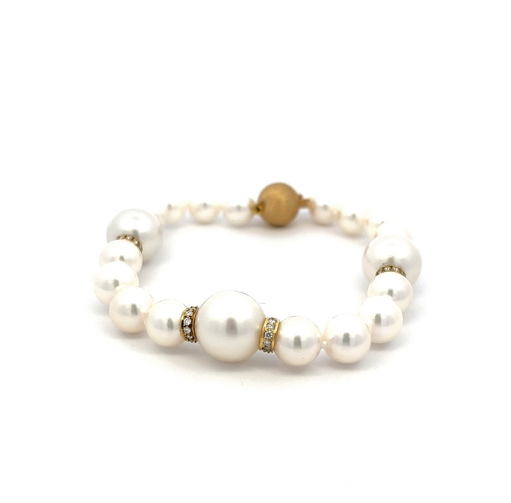 Diamond And SouthSea Cultured Pearl Bracelet 0.72cttw