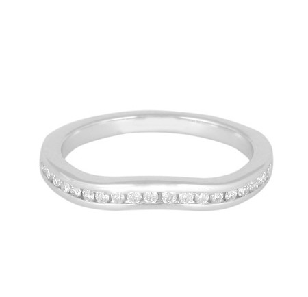 14Kt White Gold Contour Band With (19) Round Diamonds Weighing 0.19cttw