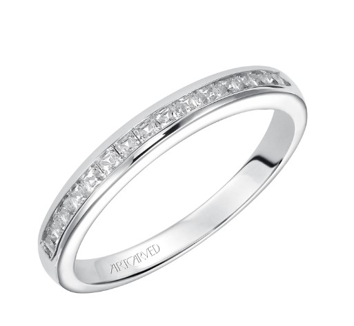 14Kt White Gold Channel Set Band With (15) Princess Cut Diamonds Weighing 0.37cttw