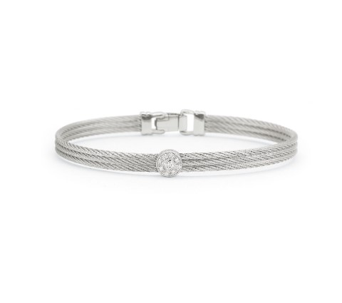 White Gold Grey Nautical Cable Single Square Station Bracelet With Round Diamonds Weighing 0.05cttw