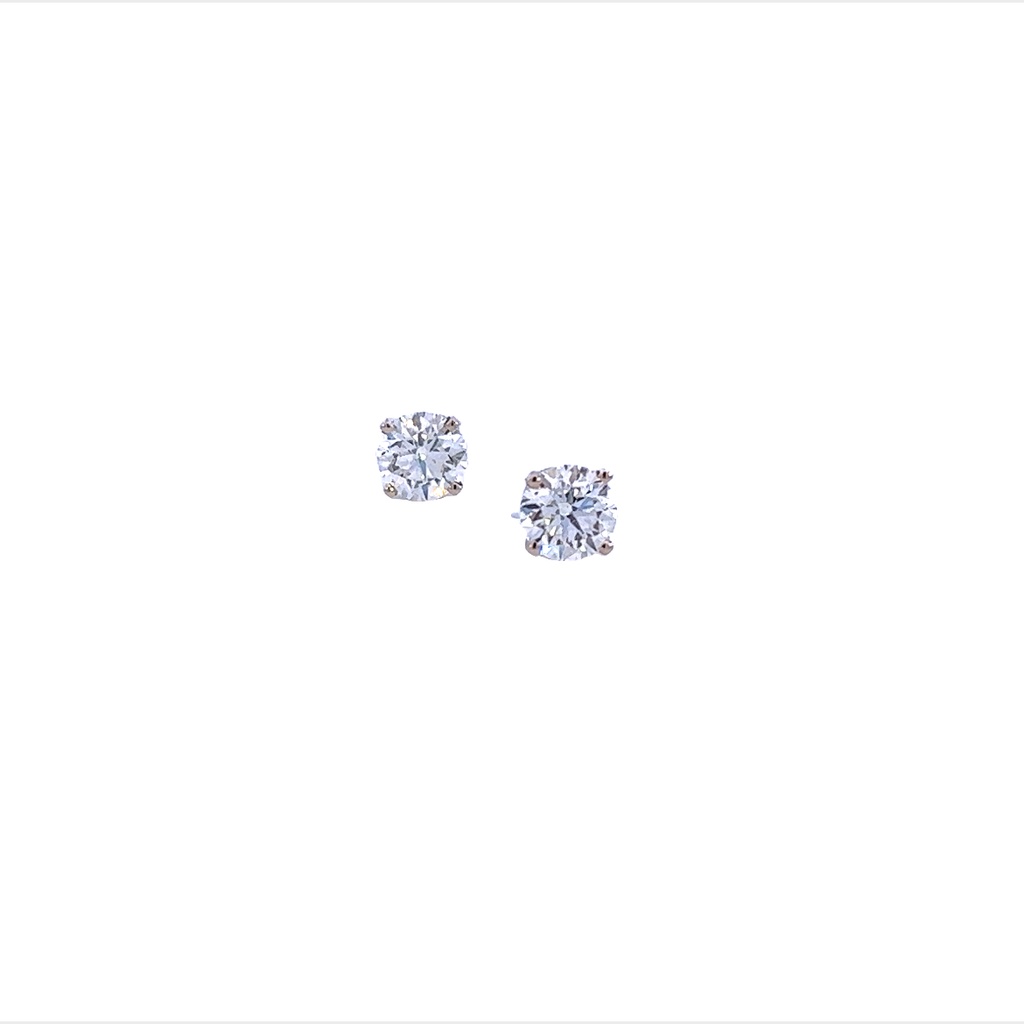 14Kt White Gold Four Prong Stud Earrings With Round Diamonds Weighing 1.12cttw