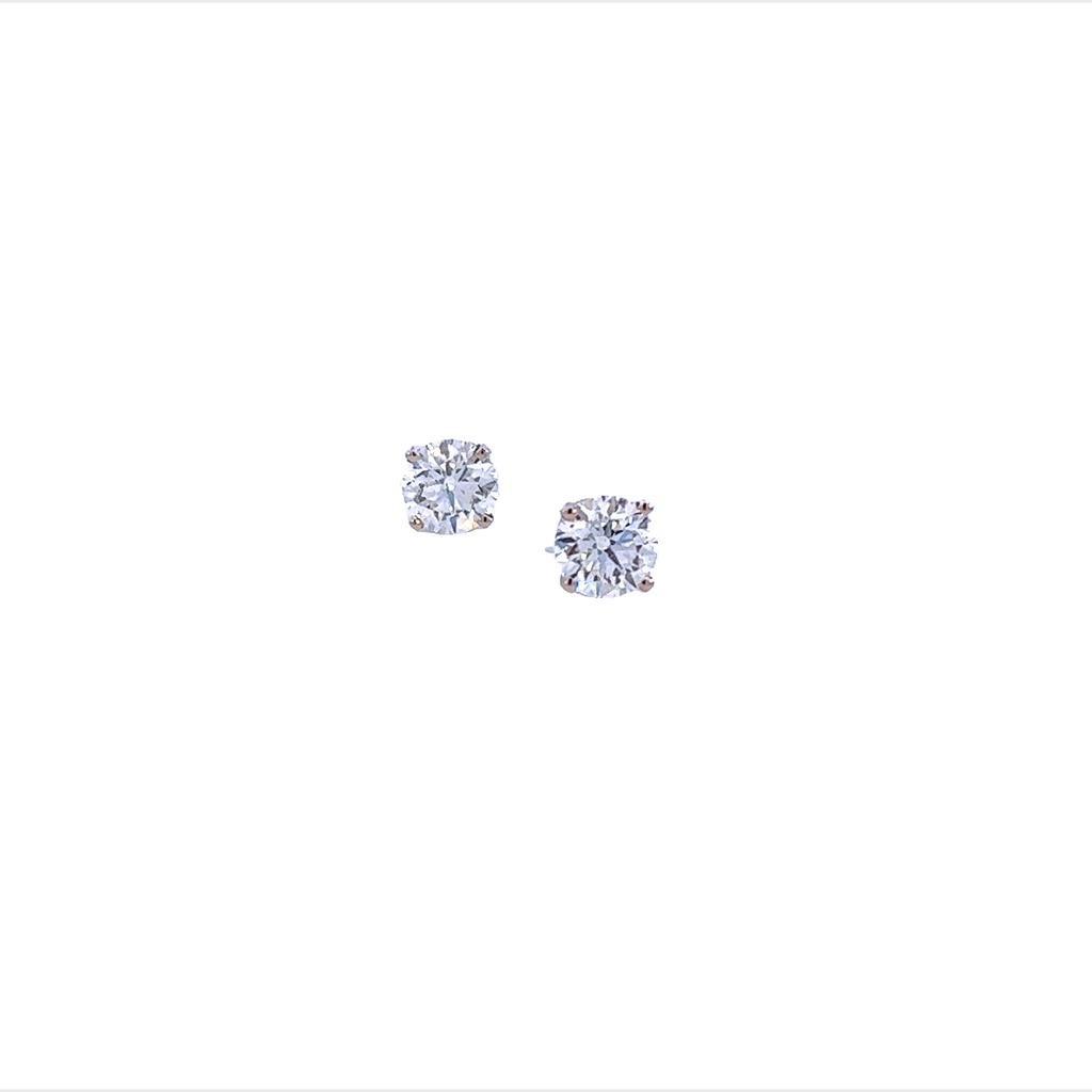 Round Brilliant Cut Diamonds Studs 1.12cttw I/SI1 14Kt White Gold Basket Set Screwbacks