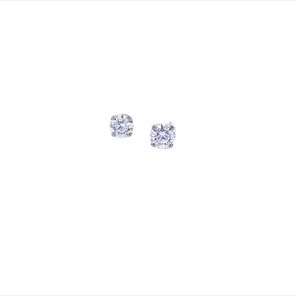 Round Brilliant Cut Diamond Studs 1.00cttw I-J/SI1 14Kt White Gold Basket Set Screwbacks