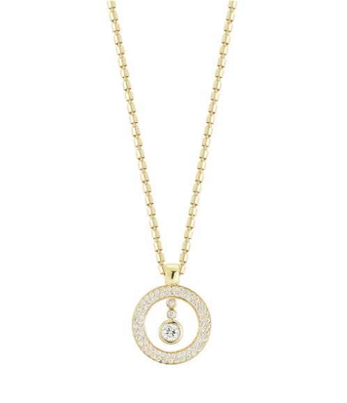 Yellow Gold Cento Baby O Pendant Necklace With Round Diamonds Weighing 0.55cttw