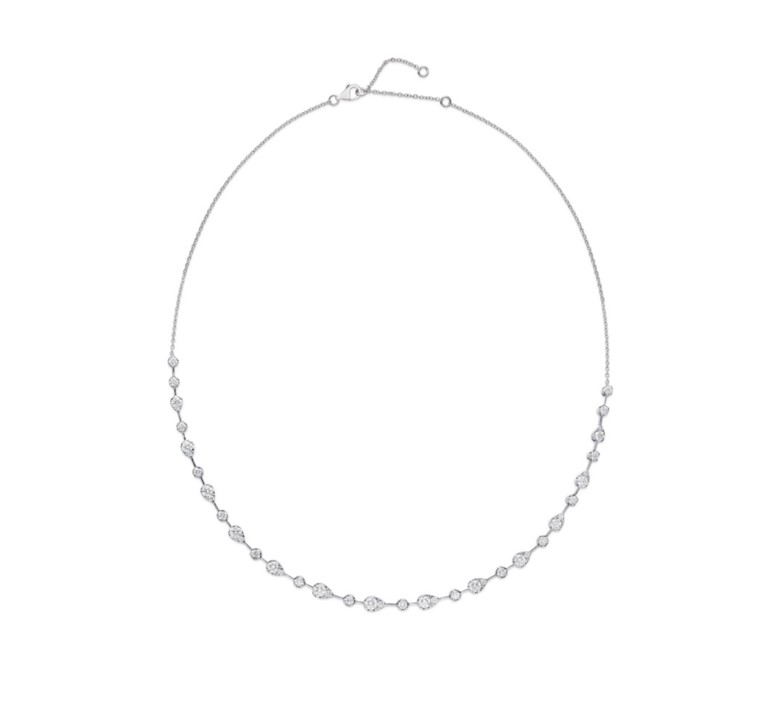 White Gold Petal Line Necklace With Round Diamonds Weighing 2.97cttw