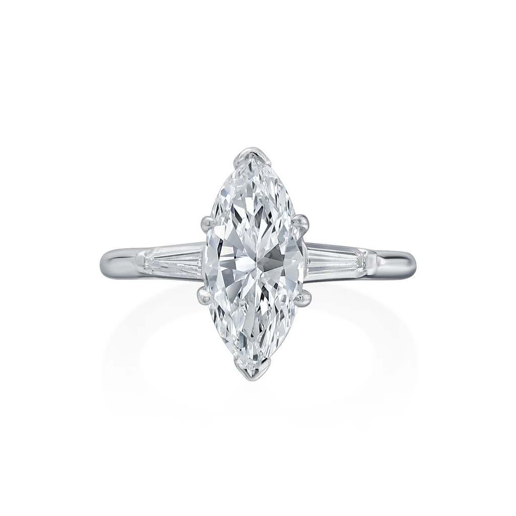Platinum Ring With A Marquise Center Diamond 2.05ct And Tapered Baguette Side Stones 0.25ct