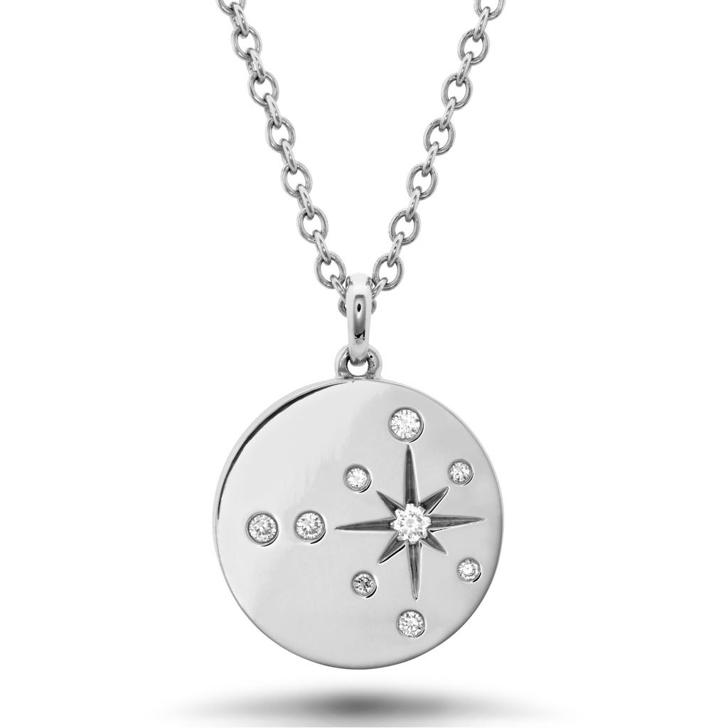 White Gold Starburst Pendant Necklace With Round Diamonds Weighing 0.04cttw