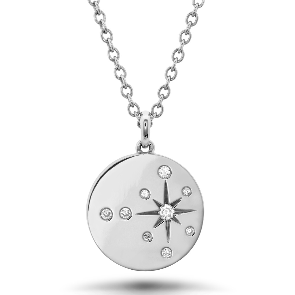 White Gold Starburst Pendant Necklace With Round Diamonds Weighing 0.40cttw