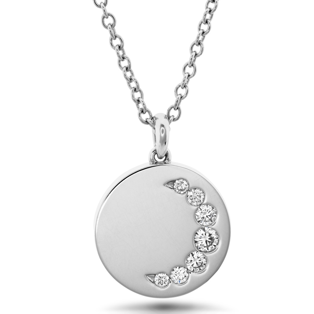 White Gold Luna Moon Pendant Necklace With Round Diamonds Weighing 0.11cttw
