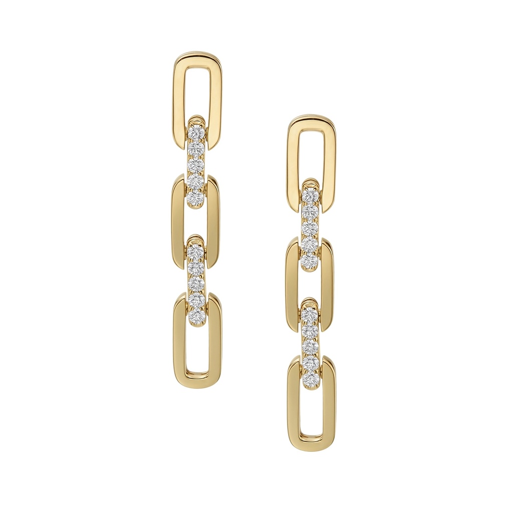Yellow Gold Navarra Link Three Drop Earrings With Round Diamonds Weighing 0.43cttw