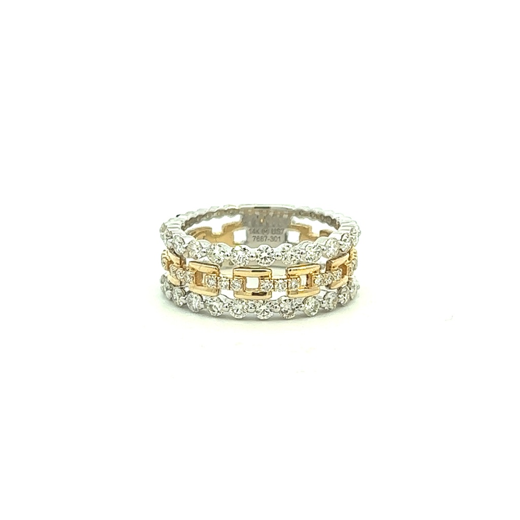 Two Toned Three Row Buckle Band With Round Diamonds Weighing 1.11cttw