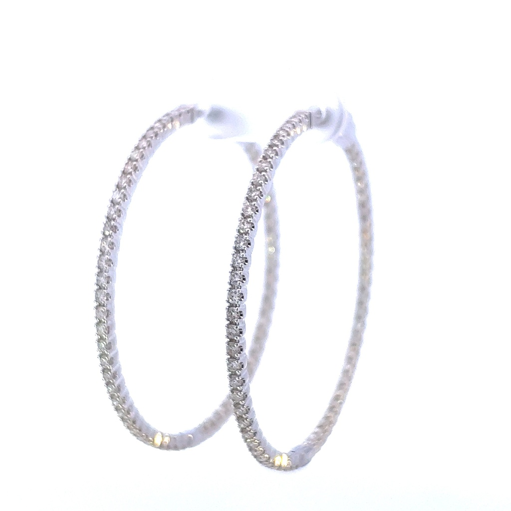 14Kt White Gold In/Out Hoop Earrings With 58 Round Diamonds Weighing 2.10cttw
