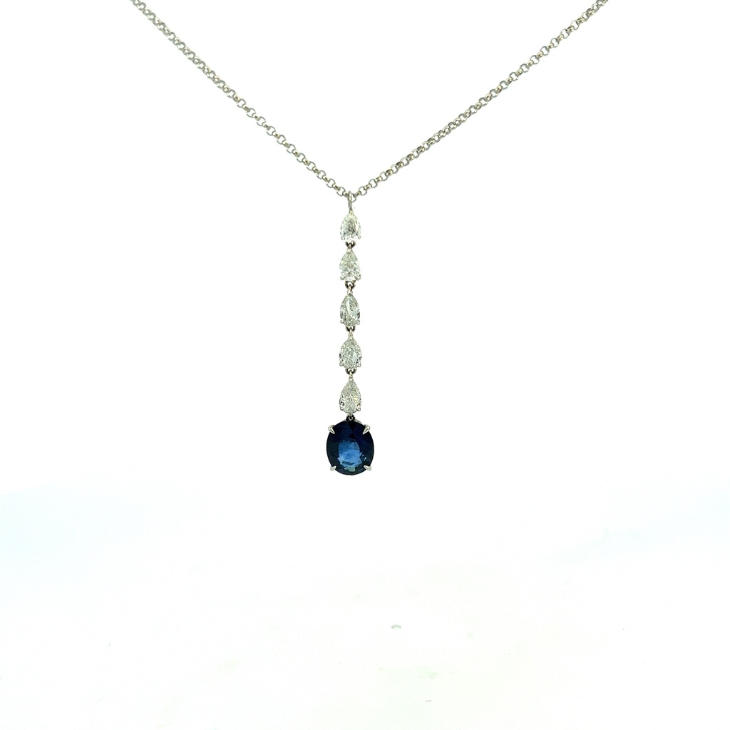 White Gold Lariat With And Oval Sapphire Weighing 2.30ct And Pear Shaped Diamonds Weighing 0.79ct