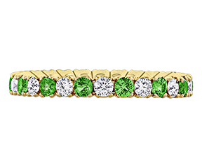 18Kt Yellow Gold Alternating Band With Round Tsavorites Weighing 0.70ct And Round Diamonds Weighing 0.56ct