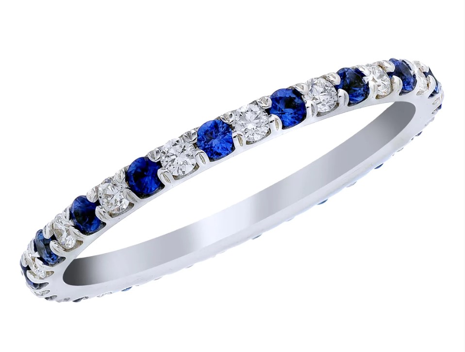 18Kt White Gold Alternating Band With 14 Diamonds Weighing 0.56ct And 14 Sapphires Weighing 0.70ct