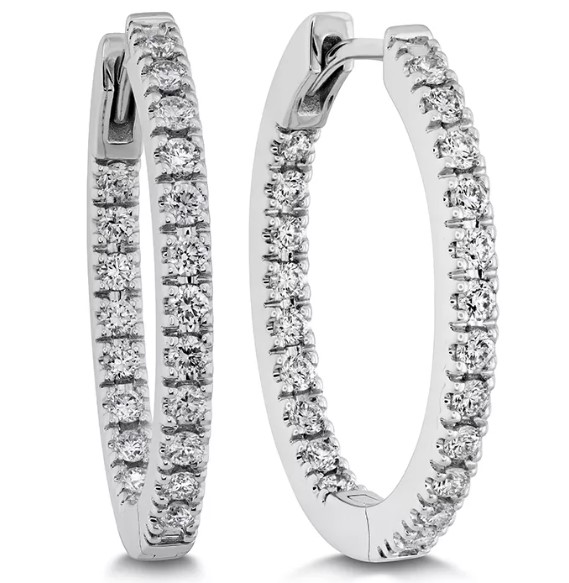 White Gold Oval In/Out Hoop Earrings With Round Diamonds Weighing 0.51cttw