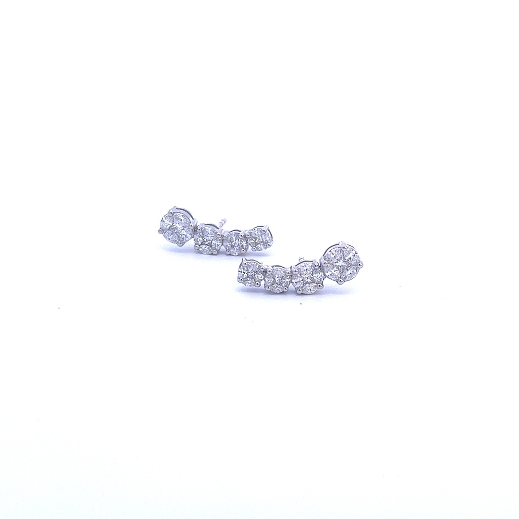 18Kt White Gold Climber Earrings With Round Diamonds Weighing 1.52cttw