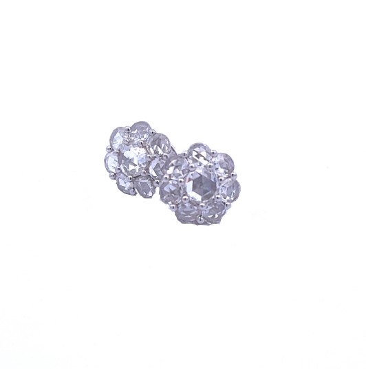 18Kt White Gold Flower Stud Earrings With Rosecut Diamonds Weighing 2.30cttw