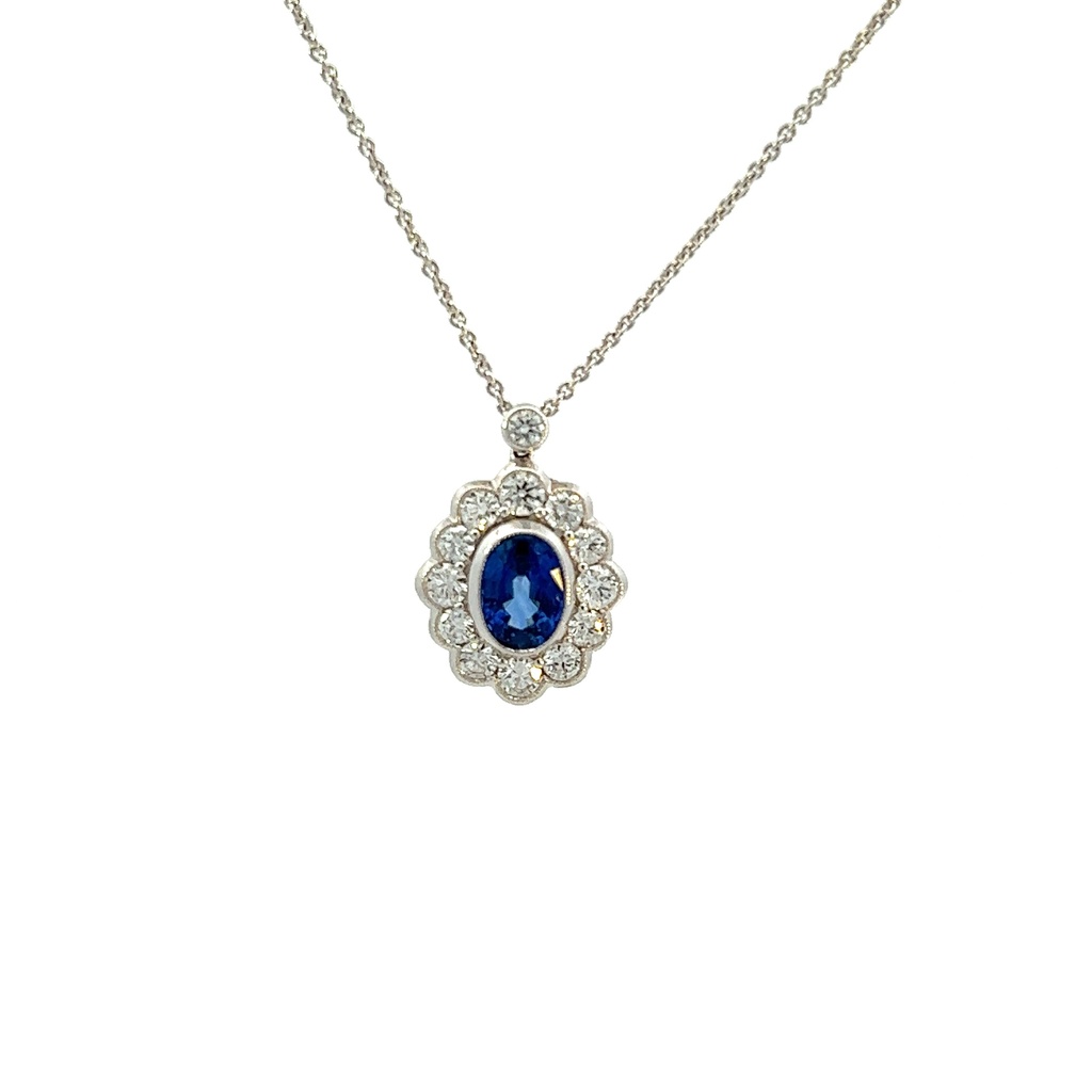 Diamond And Sapphire Pendant Necklace 1.79cttw
