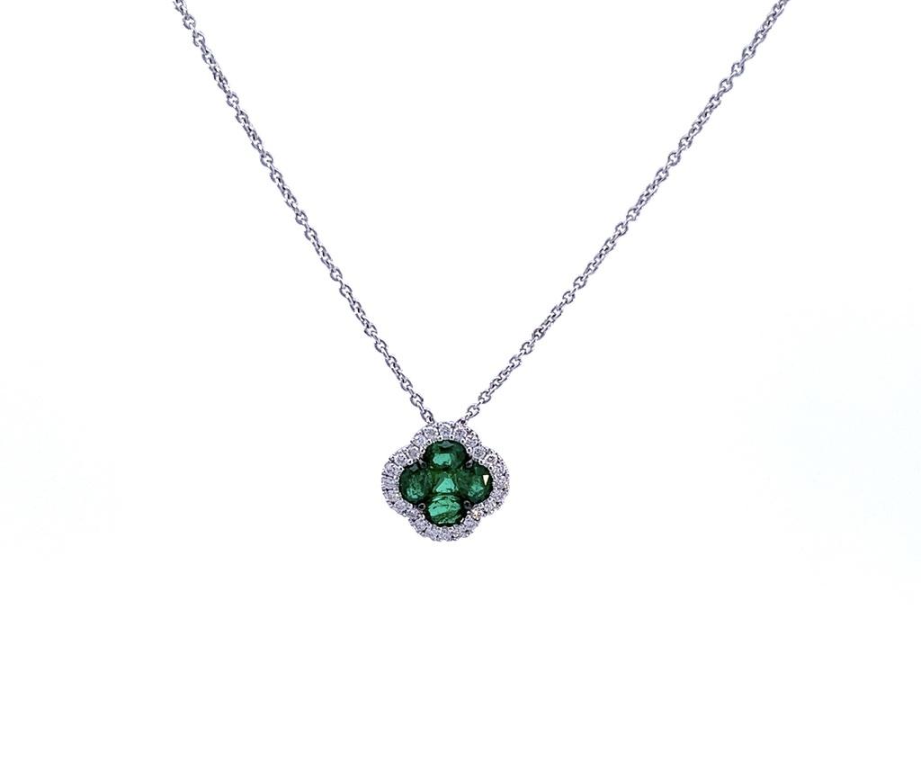 Diamond And Emerald Pendant Necklace 0.77cttw