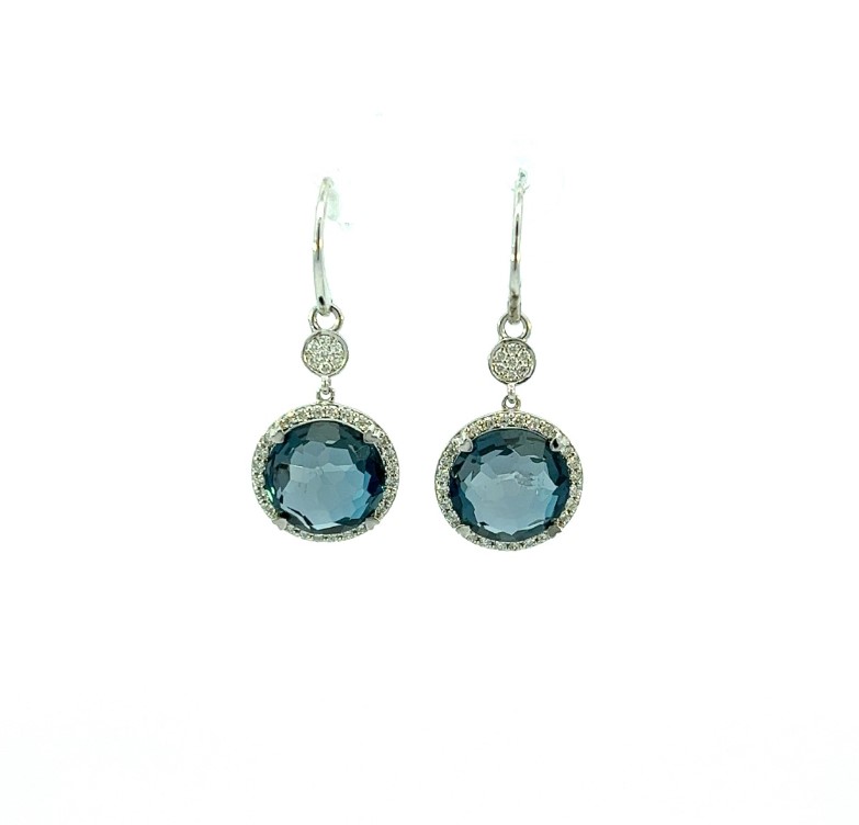 White Gold Diamond And London Blue Topaz Drop Earrings 0.50cttw