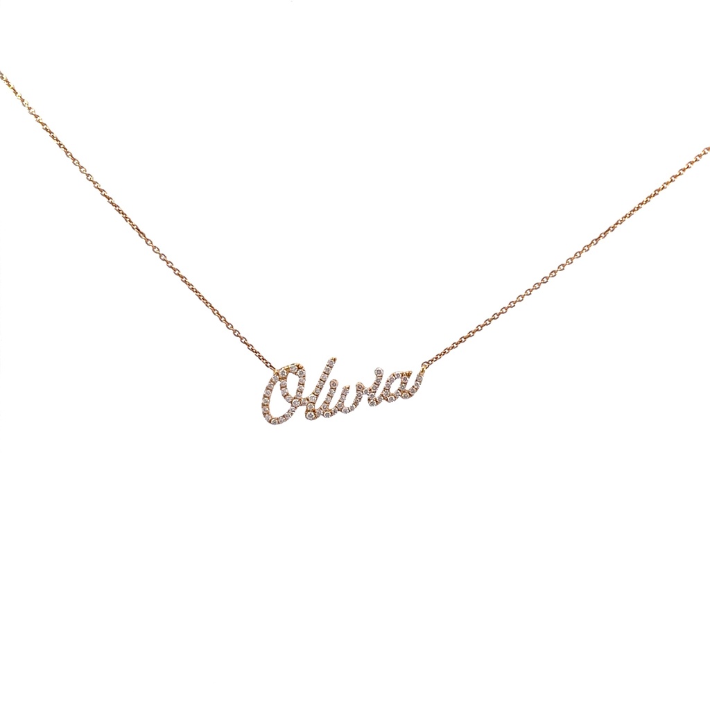 Yellow Gold Diamond Olivia Name Necklace 0.28cttw