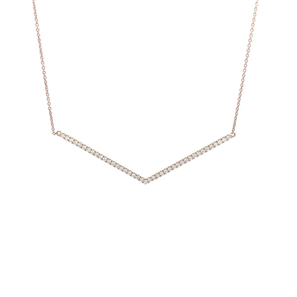 18Kt Rose Gold Chevron Pendant Necklace With Round Diamonds Weighing 0.40cttw
