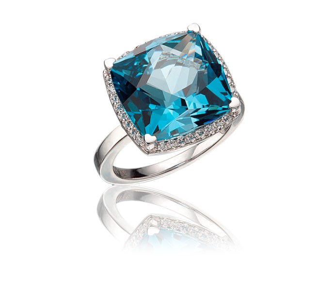 White Gold Diamond And London Blue Topaz Ring 0.26cttw