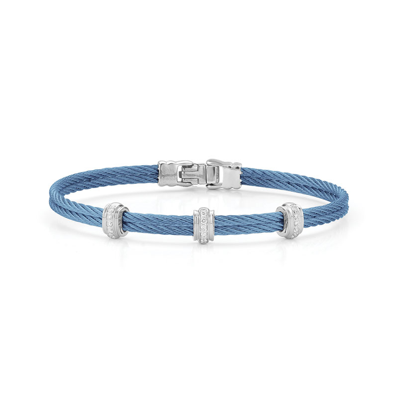 Diamond And Island Blue Nautical Cable Bracelet 0.13cttw
