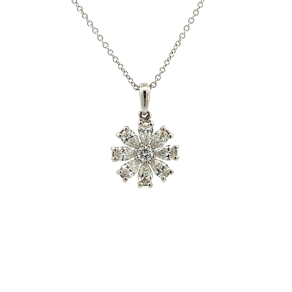 White Gold Diamond Flower Necklace 1.39cttw