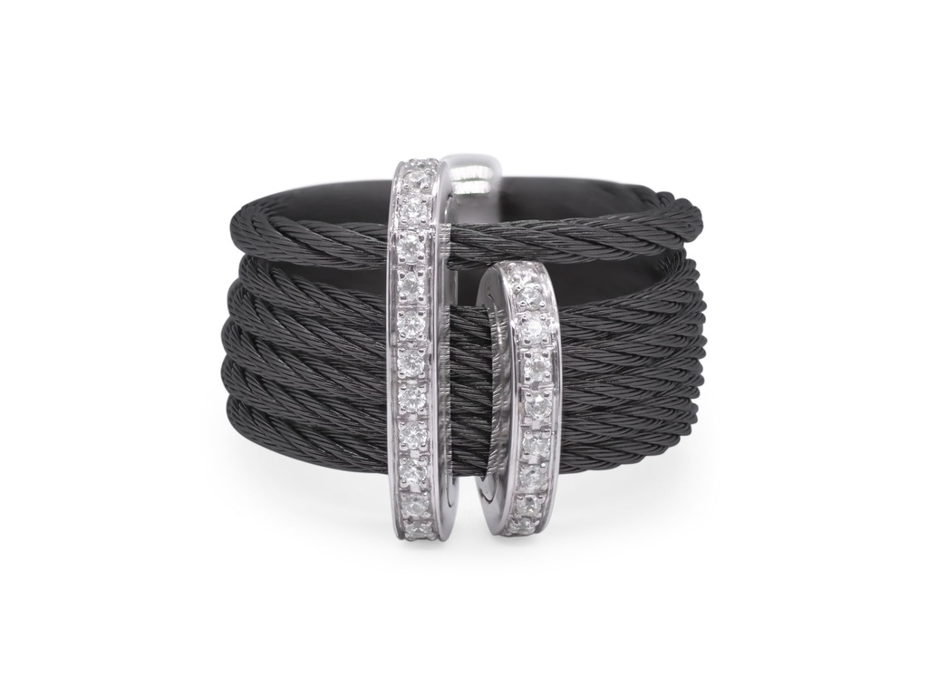 White Gold And Black Nautical Cable Diamond Ring 0.19cttw