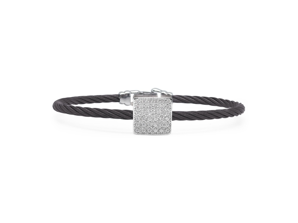 White Gold And Black Nautical Cable Diamond Square Station Bracelet 0.30cttw