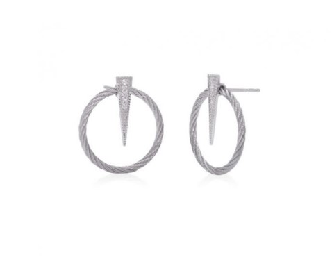 White Gold Diamond And Grey Nautical Cable Circle Drop Earrings 0.07ct