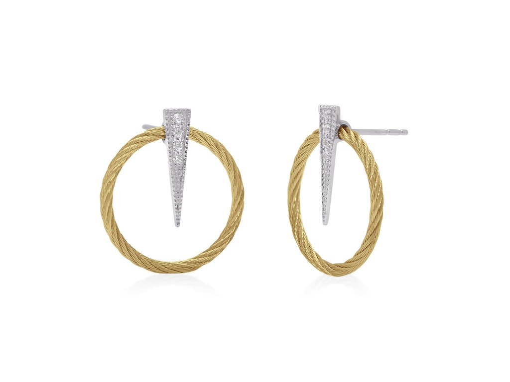 White Gold Diamond And Yellow Nautical Cable Circle Drop Earrings 0.07ct