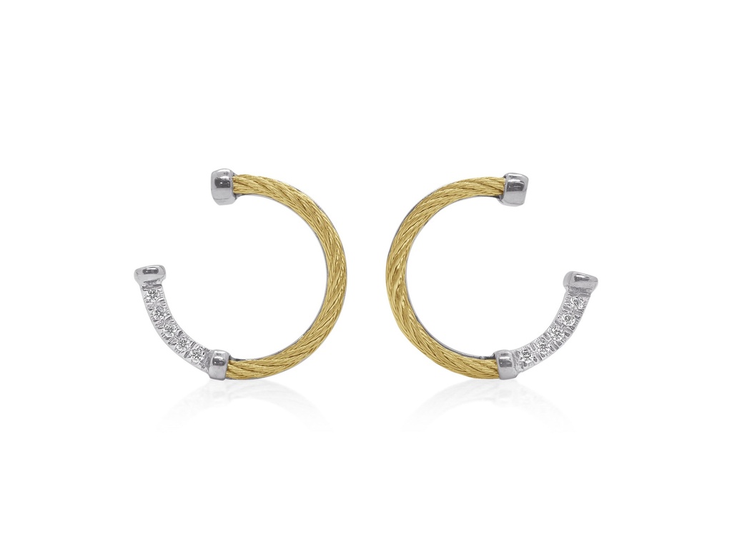 White Gold Diamond And Yellow Nautical Cable Half Circle Drop Earrings 0.08ct
