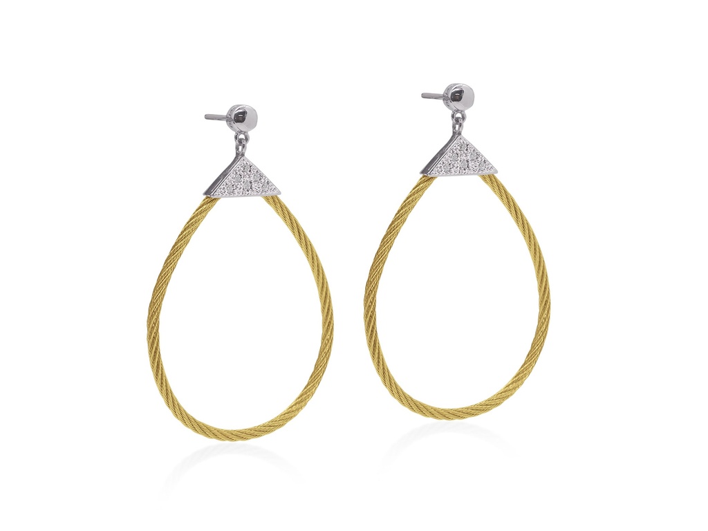 White Gold Diamond And Yellow Nautical Cable Pear Shaped Earrings 0.10cttw