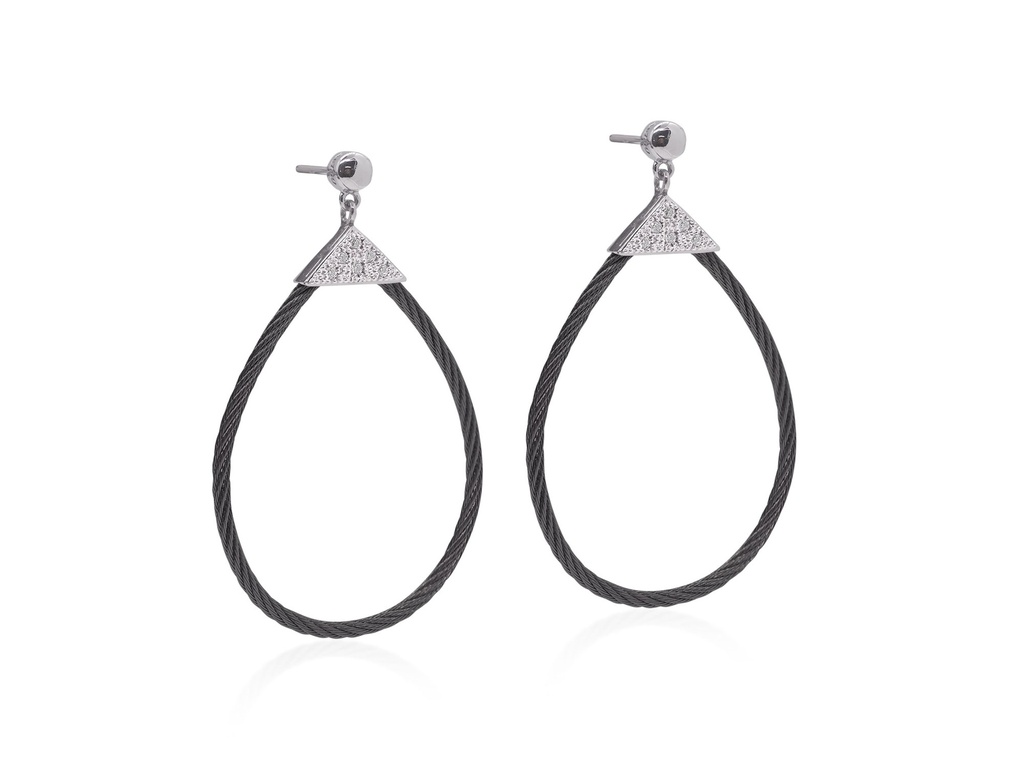 White Gold Diamond And Black Nautical Cable Pear Shaped Earrings 0.10cttw