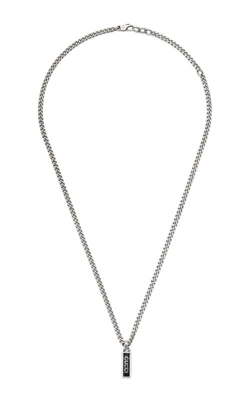 Sterling Silver And Black Enamel Gucci Tag Necklace