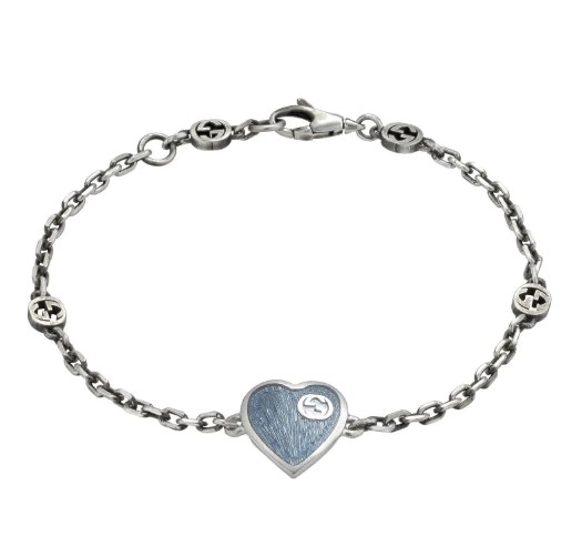Sterling Silver And Blue Enamel Gucci Heart Bracelet
