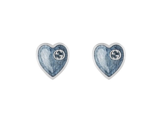Sterling Silver And Blue Enamel Gucci Heart Earrings