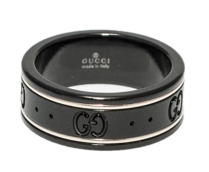 [YBC225985001014] White Gold And Black Corundum Icon Band