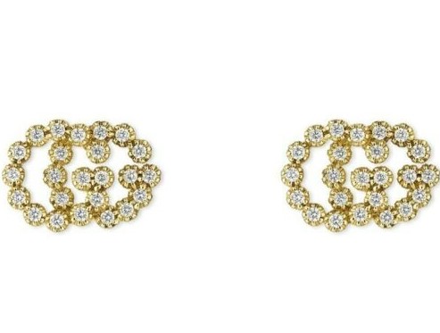 Yellow Gold Diamond GG Running Stud Earrings 0.25cttw