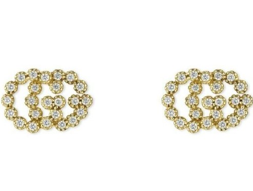 Yellow Gold Diamond Running GG Stud Earrings 0.25cttw