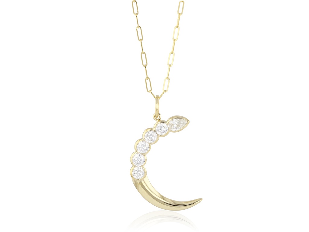 Yellow Gold Diamond Crescent Necklace 1.10cttw