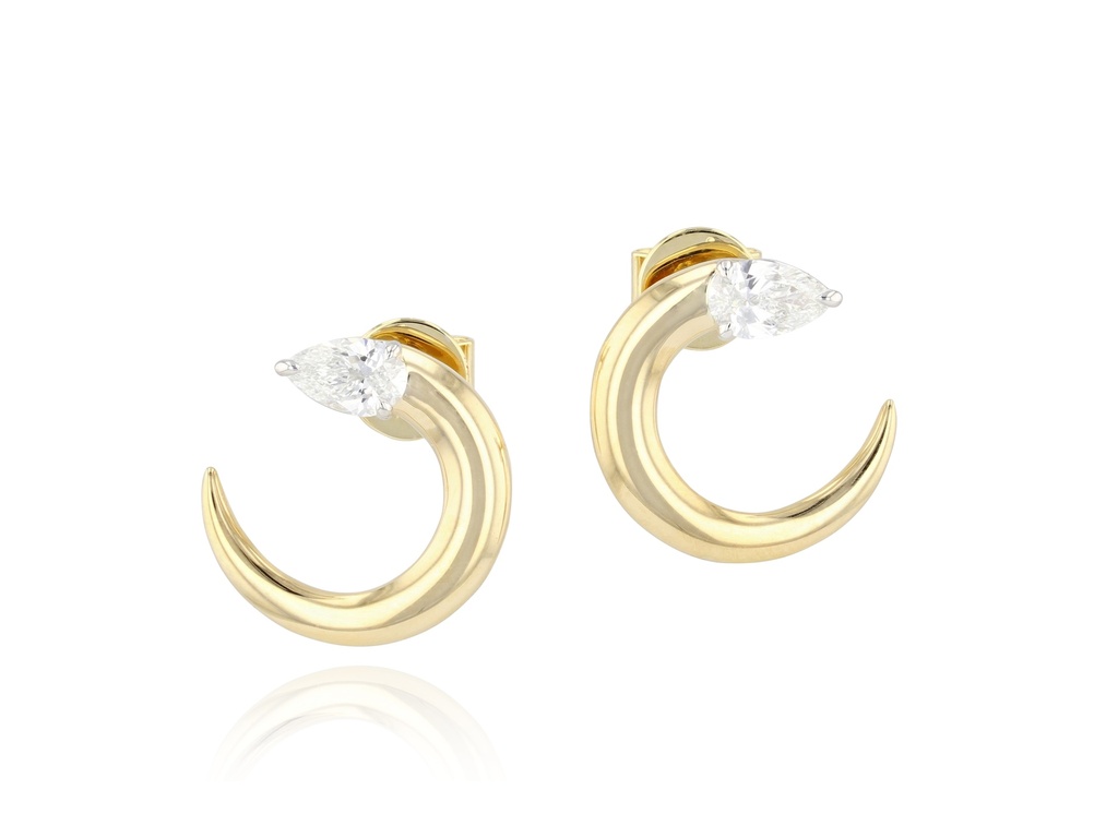 Yellow Gold And Platinum Crescent Fan Earrings 0.61cttw